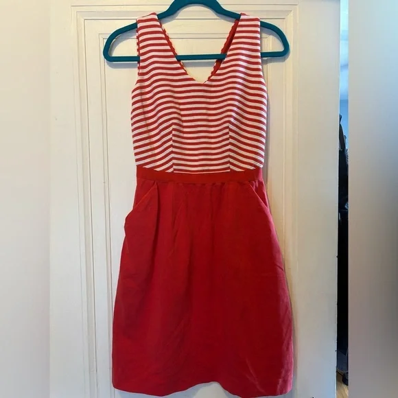 Boden Belle Ponte Red and White Striped Sleeveless Dress - Picture 2 of 5